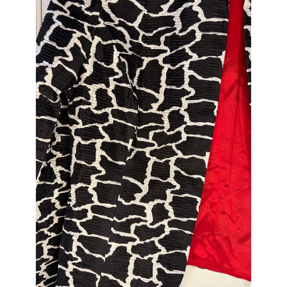 Flores & Flores Silk Blazer Jacket Black White‎ Giraffe Print Red Lined 8 - Picture 4 of 7